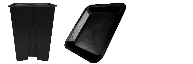3 Pots carrés noir 11 litres + soucoupes carré noirs