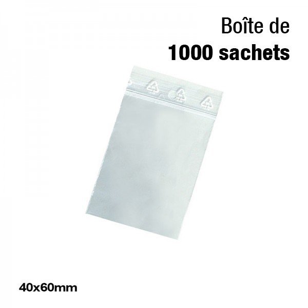 BOX OF 1000 ZIP BAGS 40 X 60 MM