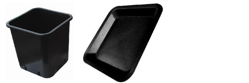 20 Pots carrés noir 11 litres + soucoupes carré noir