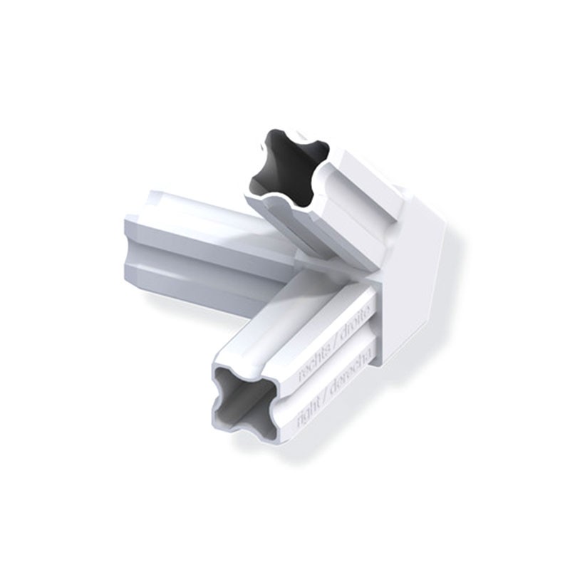 45? ANGLE CONNECTOR RIGHT WHITE 3 SPIGOTS 23.5MM