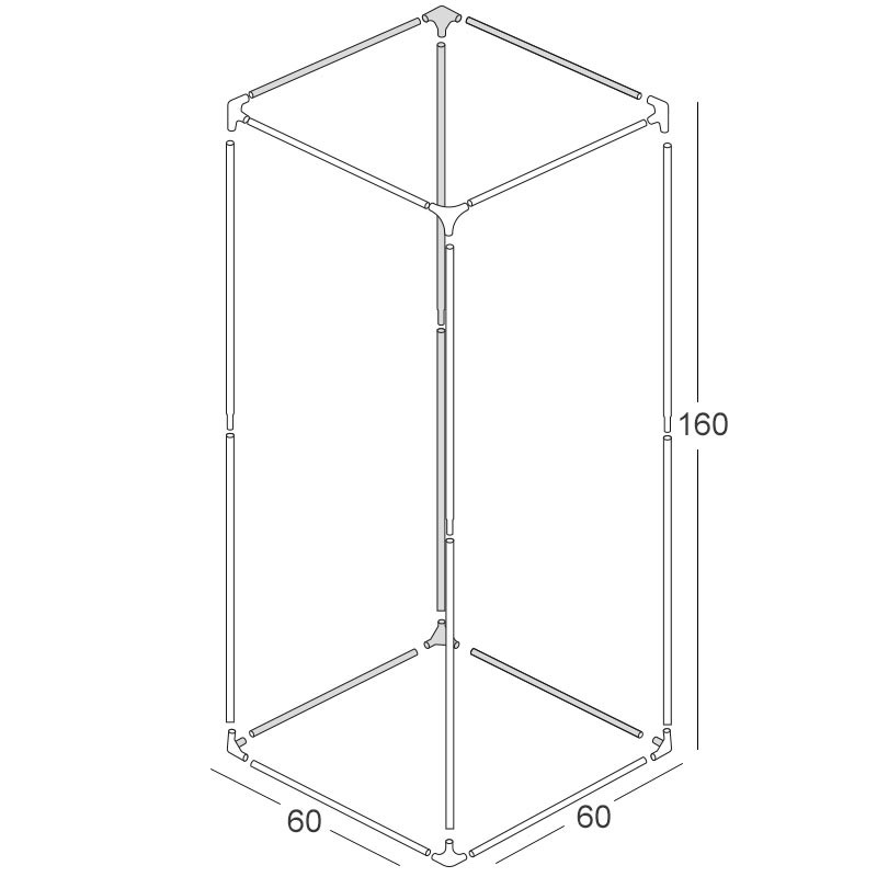 Estructura del cuarto de cultivo - 60 x 60 x 160 cm - Negro Plata