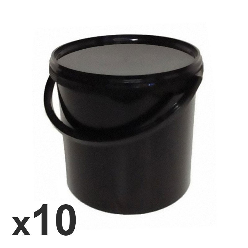 Set di 10 secchi neri con manico e coperchio - 10,7L - Ø 267mm
