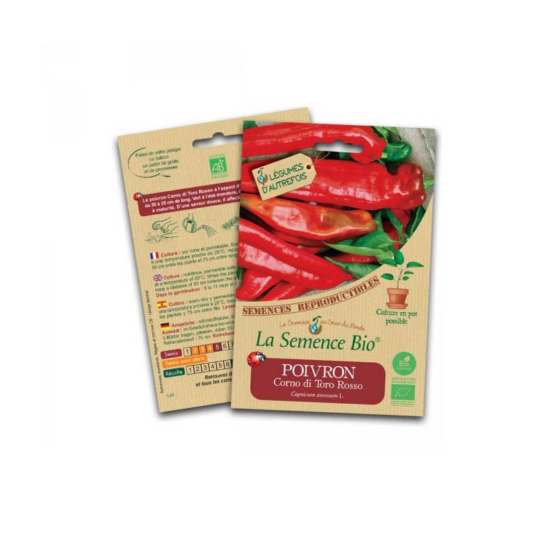 Organic seeds Corno di Toro rosso bell pepper - La Semence Bio