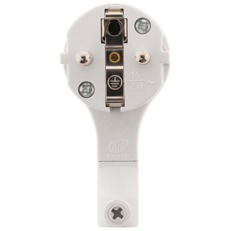 Fiche mâle extra plate 16A Blanc - 2 pôles + Terre - Zenitech