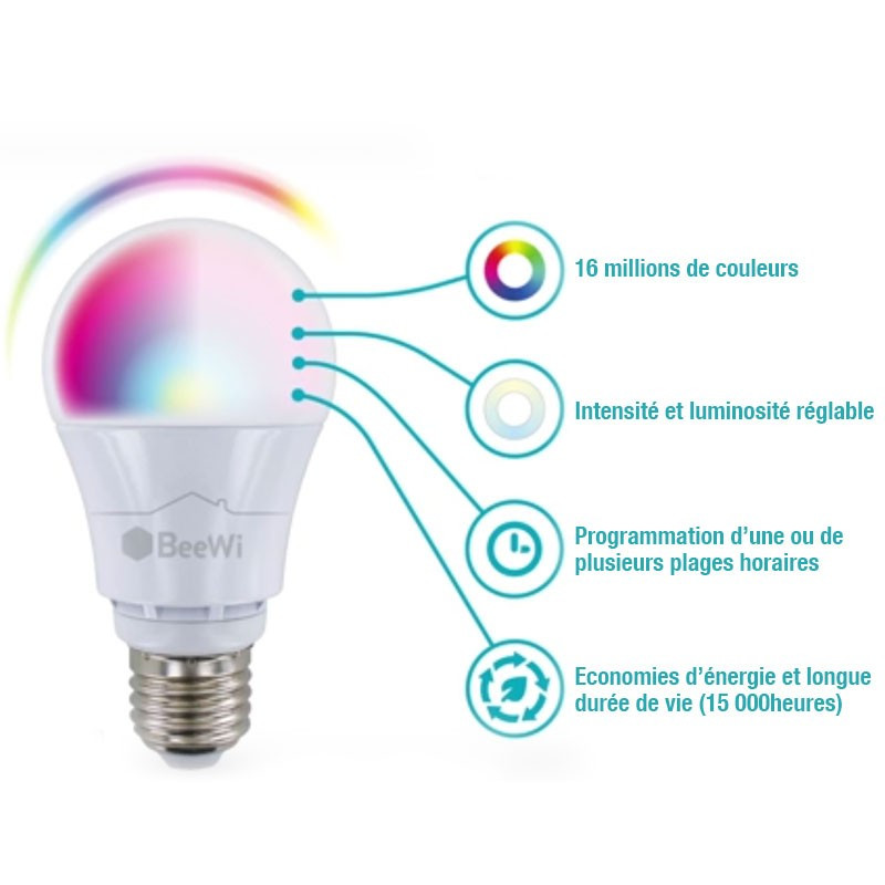 Ampoule LED RVB connectée multicolore 9W - E27 - Beewi