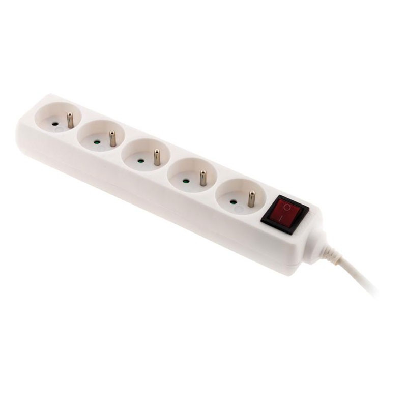 Power strip with switch - 5 outlets 16A - White - Zenitech Power strip with switch - 5 outlets 16A - White - Zenitech