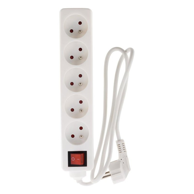 Power strip with switch - 5 outlets 16A - White - Zenitech Power strip with switch - 5 outlets 16A - White - Zenitech