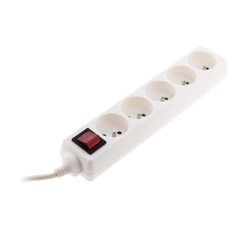 Power strip with switch - 5 outlets 16A - White - Zenitech Power strip with switch - 5 outlets 16A - White - Zenitech