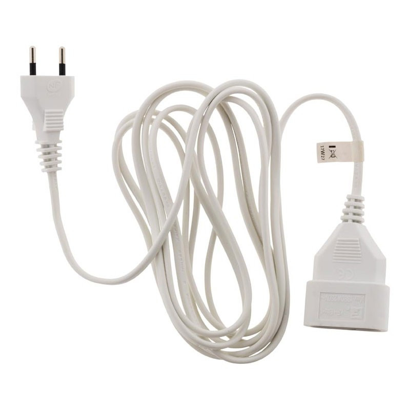 Electrical extension cord - 3m - H03VVH2-F 2x0.75mm² - White - Zenitech