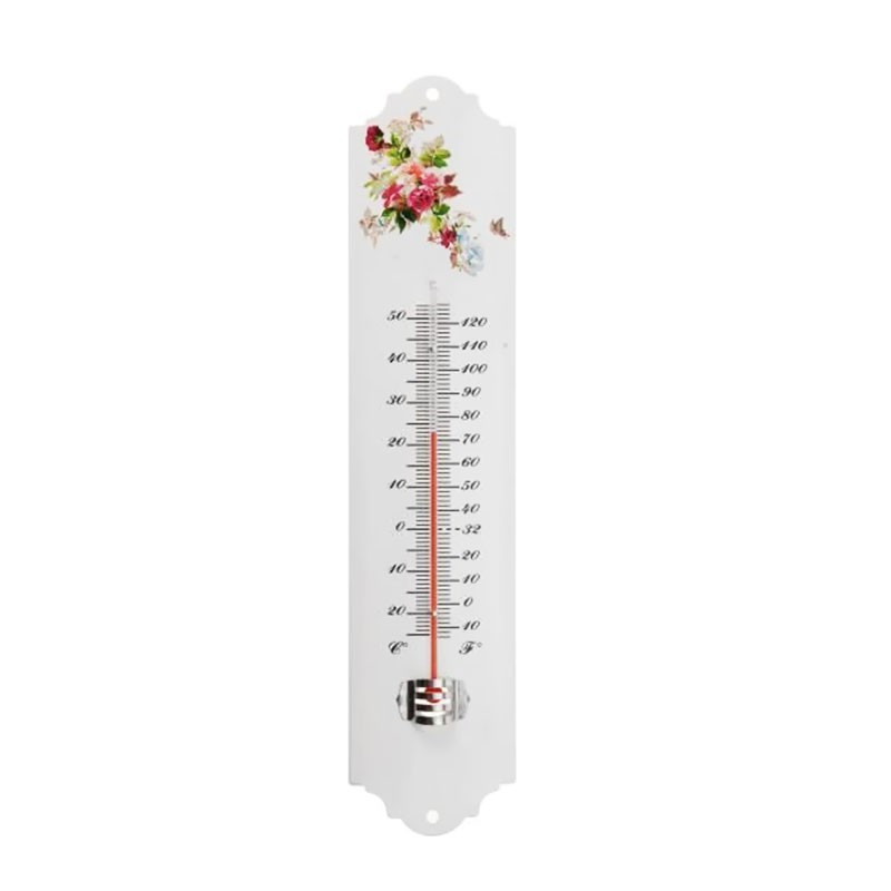 Nature - Epoxy wandthermometer - Witte bloemen H 30 X 6,5 X 1 cm