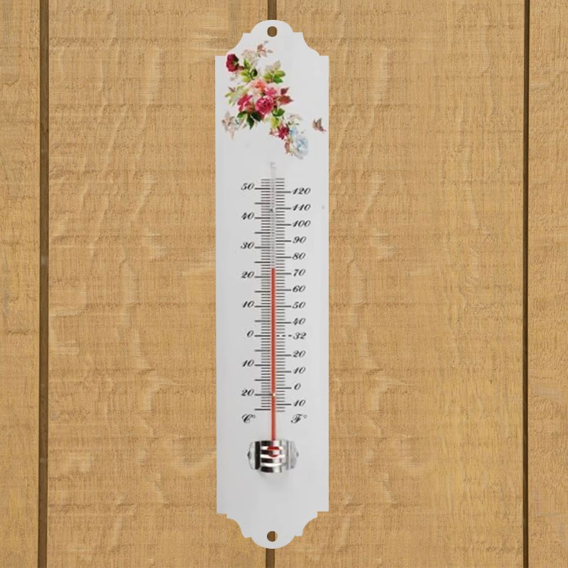 Nature - Epoxy wall thermometer - White flowers H 30 X 6.5 X 1 cm