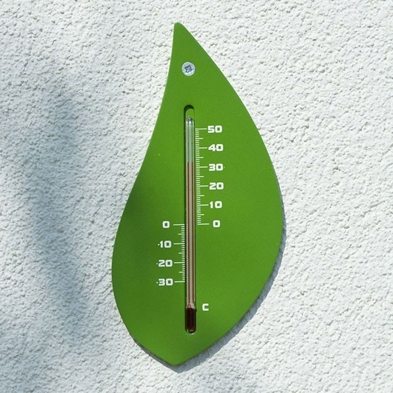 Nature - Outdoor-Wandthermometer aus Kunststoff - Grün in Form eines Baumblatts H 15 X 8 X 0.3 cm