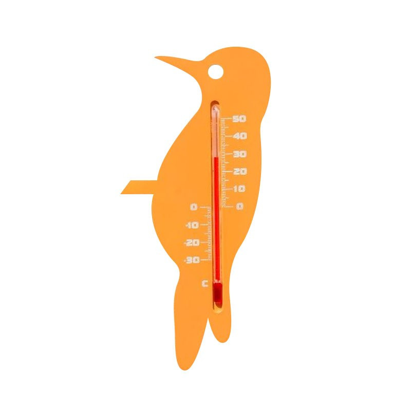 Natura - Termometro da parete in plastica per esterni - Fringuello arancione - H 15 X 7,5 X 0,3 cm