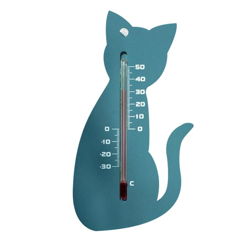 Nature - Outdoor plastic wall thermometer - Grey cat - H 15 X 9.5 X 0.3 cm