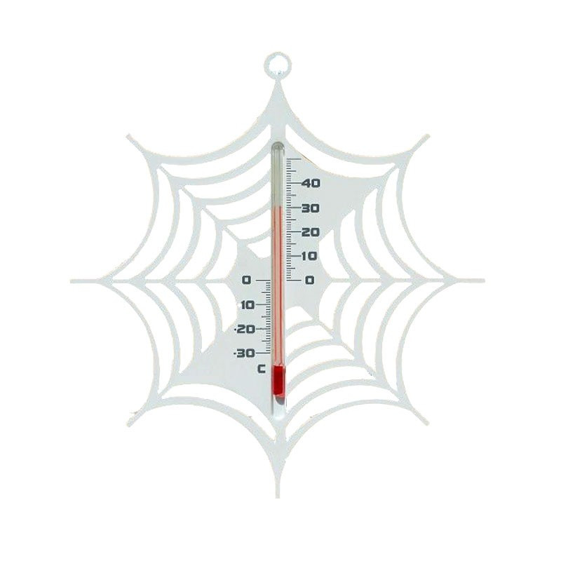 Nature - Outdoor plastic wall thermometer - Spider web - White - H 15 X 14 X 0.3 cm