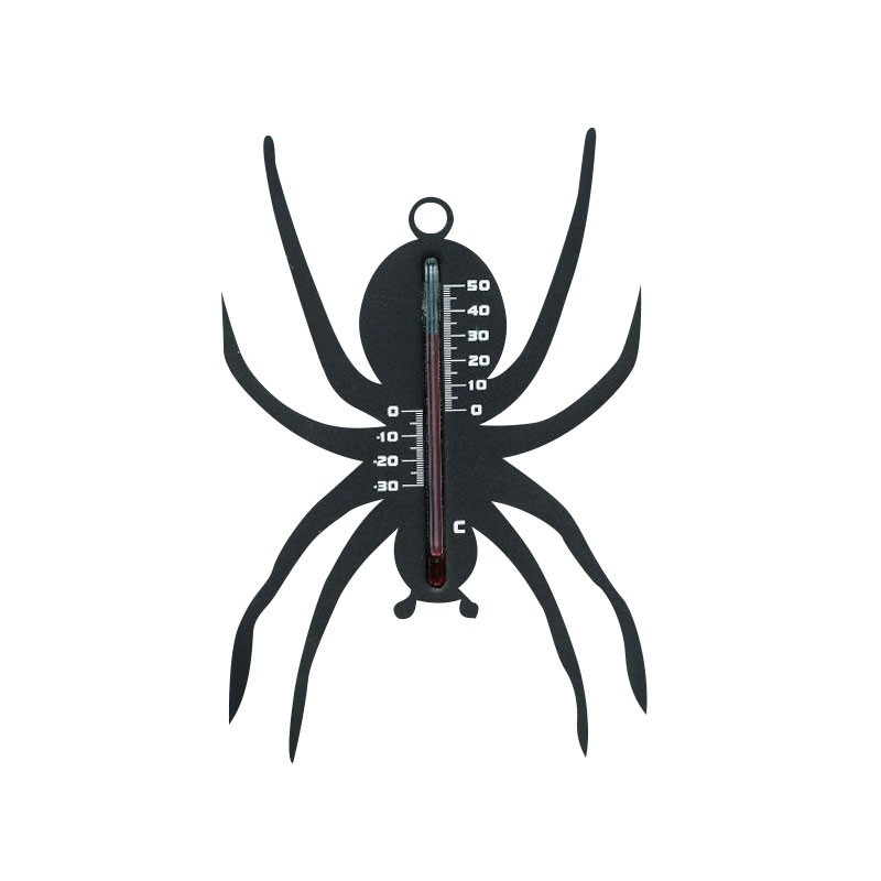 Nature - Outdoor plastic wall thermometer - Spider - Black - H 15 X 10 X 0.3 cm