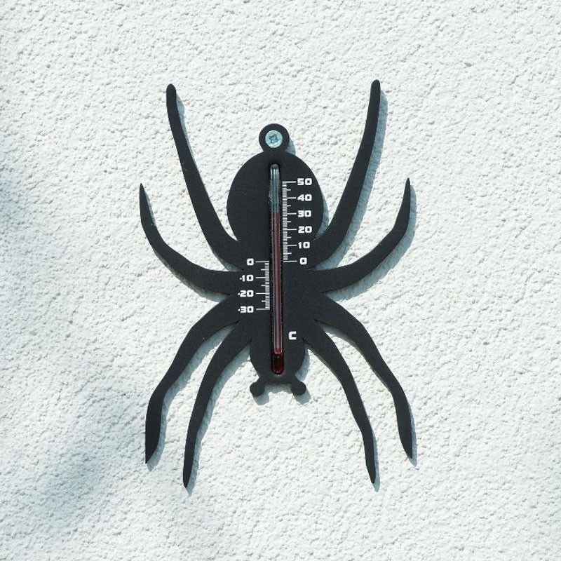 Nature - Wandthermometer für den Außenbereich aus Kunststoff - Spinne - Schwarz - H 15 X 10 X 0.3 cm