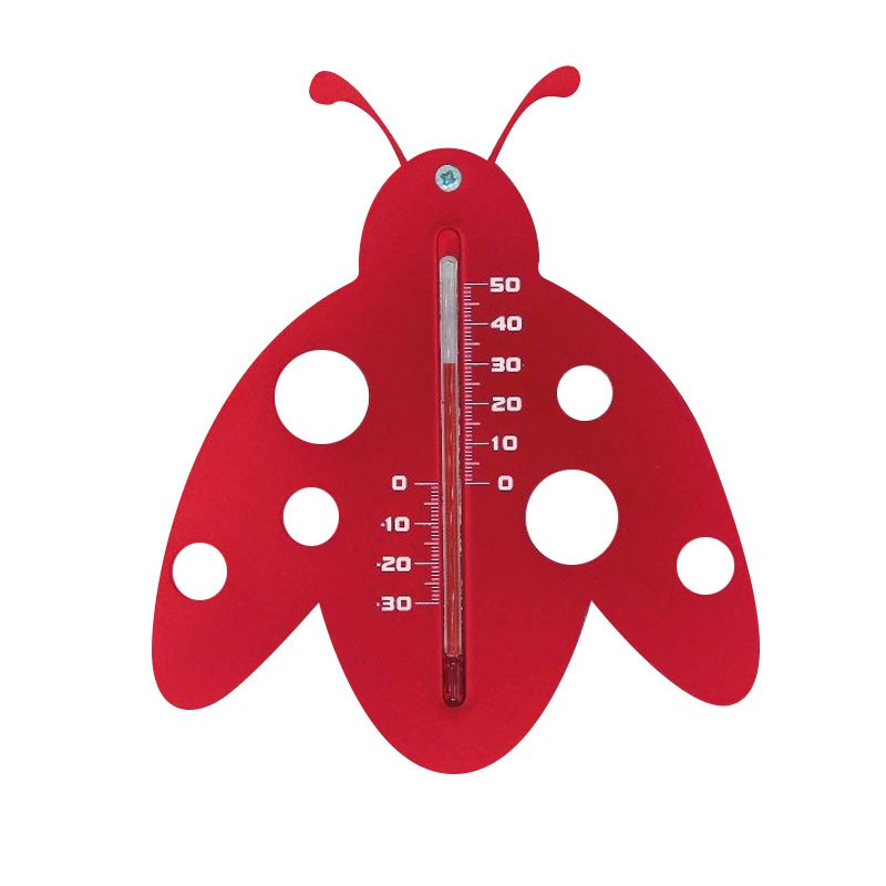 Nature - Wandthermometer für den Außenbereich aus Kunststoff - Roter Marienkäfer - H 15 X 12 X 0.3 cm