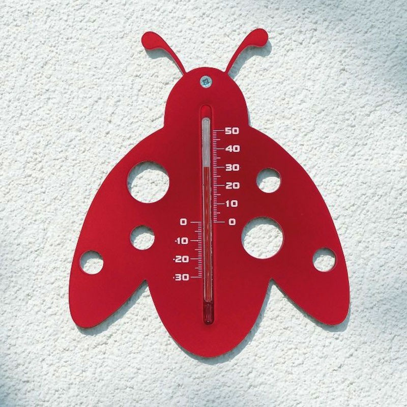 Nature - Wandthermometer für den Außenbereich aus Kunststoff - Roter Marienkäfer - H 15 X 12 X 0.3 cm