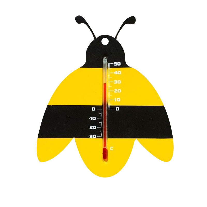 Nature - Kunststof wandthermometer - Zwart met gele bij - H 15 X 12 X 0,3 cm