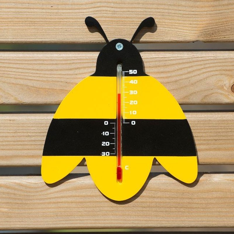 Nature - Wandthermometer für den Außenbereich aus Kunststoff - Schwarz-gelbe Biene - H 15 X 12 X 0.3 cm