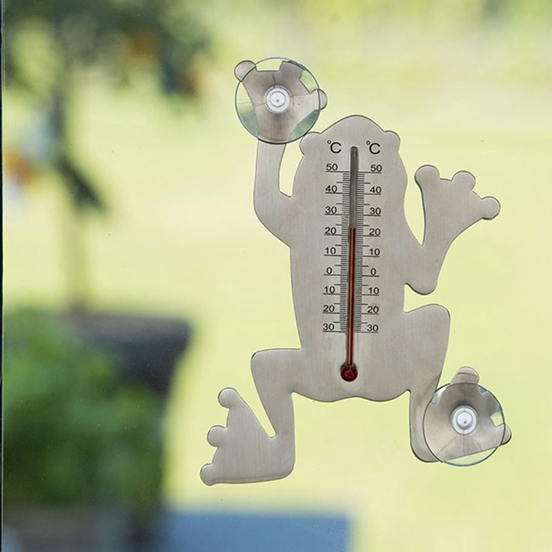 Nature - Metalen thermometer voor buiten - Kikker zuignap - H 16 X 12 X 1 cm