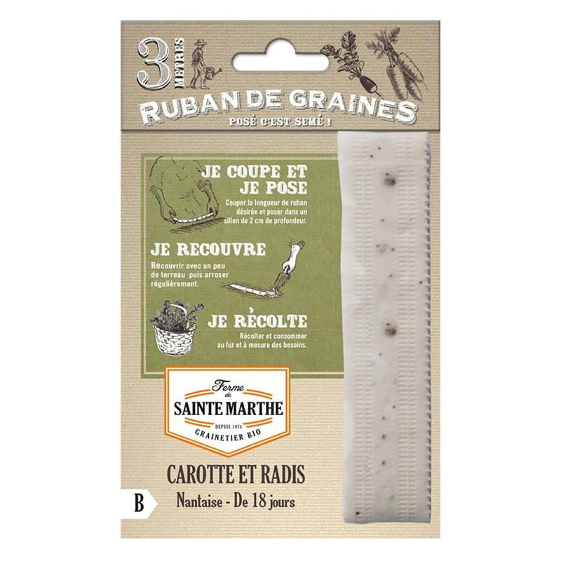 Ribbon of 150 seeds Carrot and Radish Nantais of 18 days - La ferme Sainte Marthe