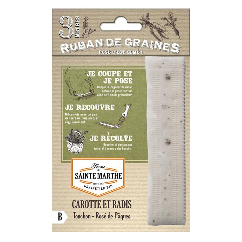 Ruban de 150 graines Carotte et Radis Touchon Rose de Paques 3 AB - La ferme Sainte Marthe