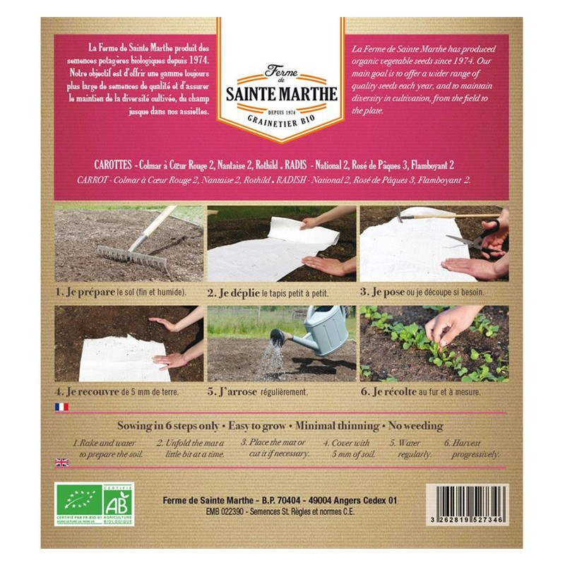 MAT 350 SEMILLAS, las ZANAHORIAS Y los RÁBANOS 6 FILAS DE 6 VARIEDADES, 1.54 g MAT 350 SEMILLAS, las ZANAHORIAS Y los RÁBANOS 6 FILAS DE 6 VARIEDADES, 1.54 g