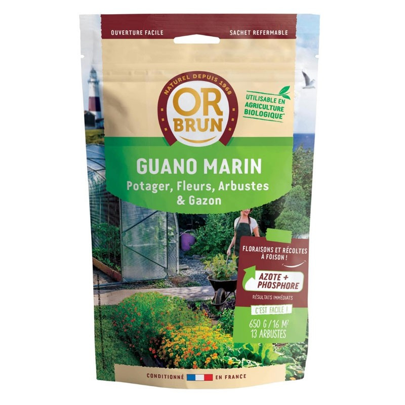Guano Marin pour potager, fleurs, arbustes et gazon 650g - Or Brun