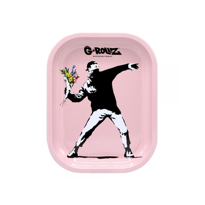 Plateau design métal - Small - Banksy's Flower Thrower Pink - 14x18cm - G-Rollz