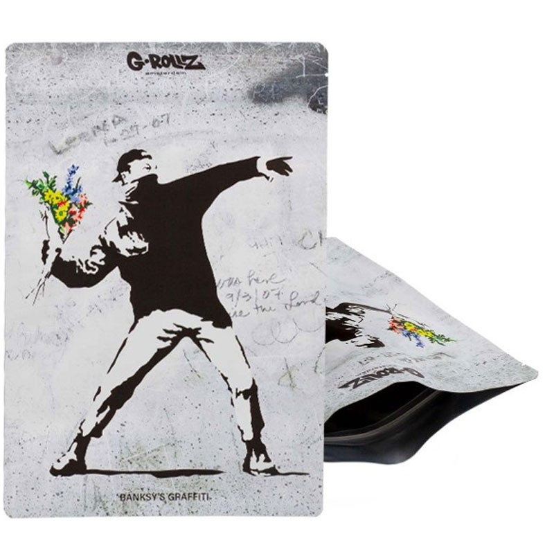 Pochettes x25 anti-odeur - Banksy's Flower Thrower - 150x200mm - G-Rollz