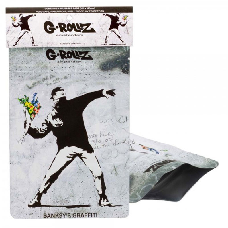 Pochettes x6 anti-odeur - Banksy's Flower Thrower - 100x150mm - G-Rollz