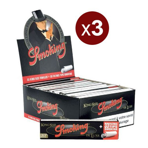 Smoking 3 Bte De 24 Carnets De 33 Feuilles+Cartons Deluxe King Size