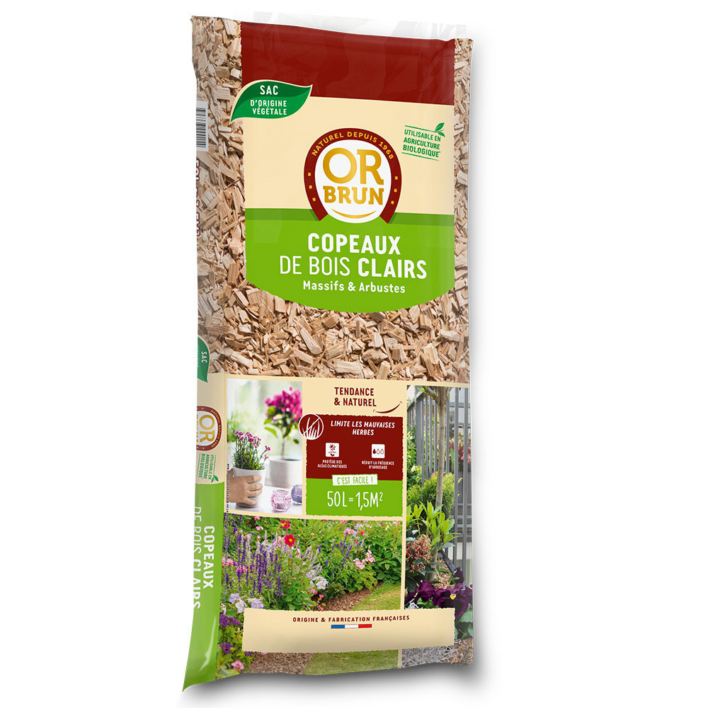Copeaux de bois clair - 50L - Paillage - Or Brun
