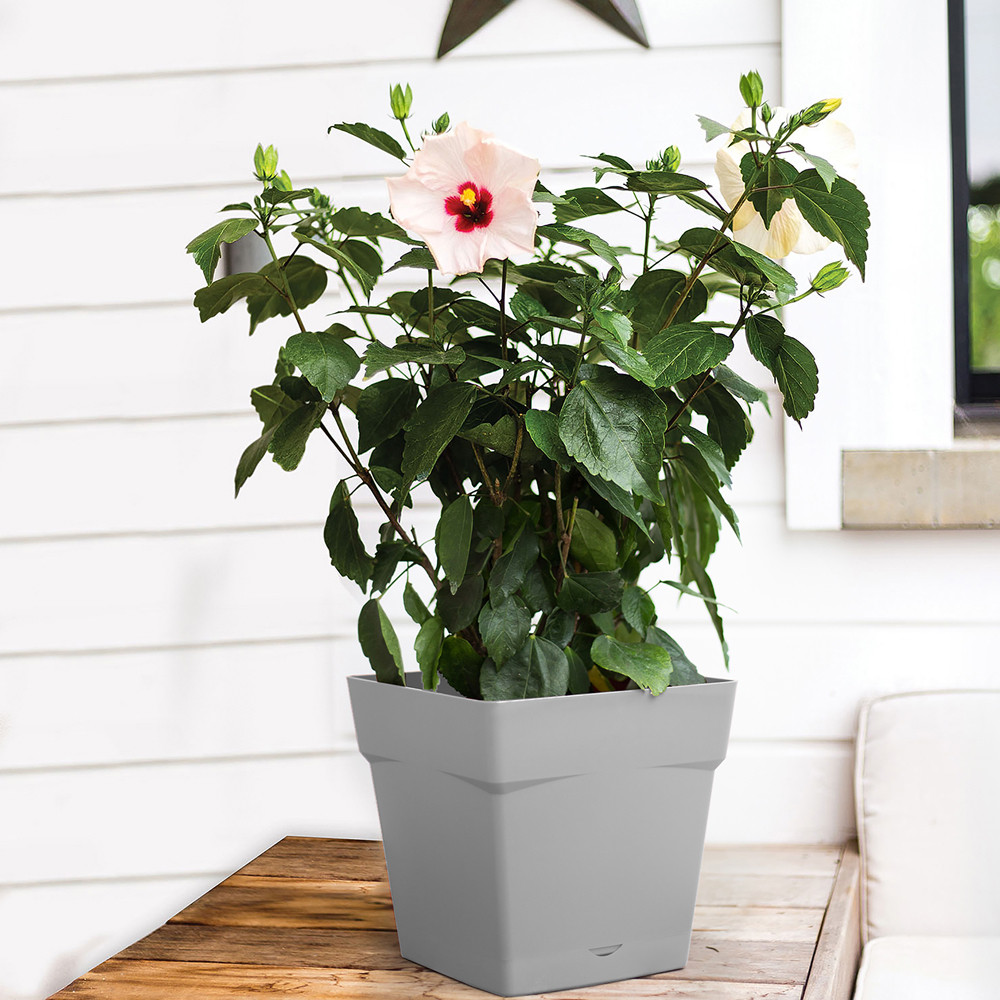 Toscane vierkante plantenbak met 10.2L waterreservoir - 25x25cm - Grijs Beton EDA Kunststof