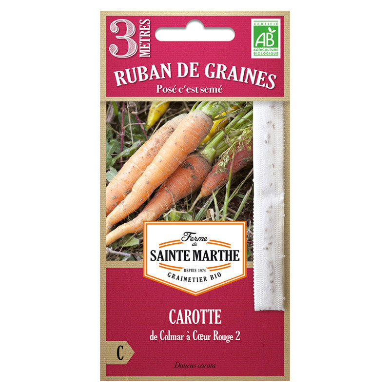 Ruban de carotte de Colmar à coeur rouge 2 - 200 graines AB - La ferme Sainte Marthe