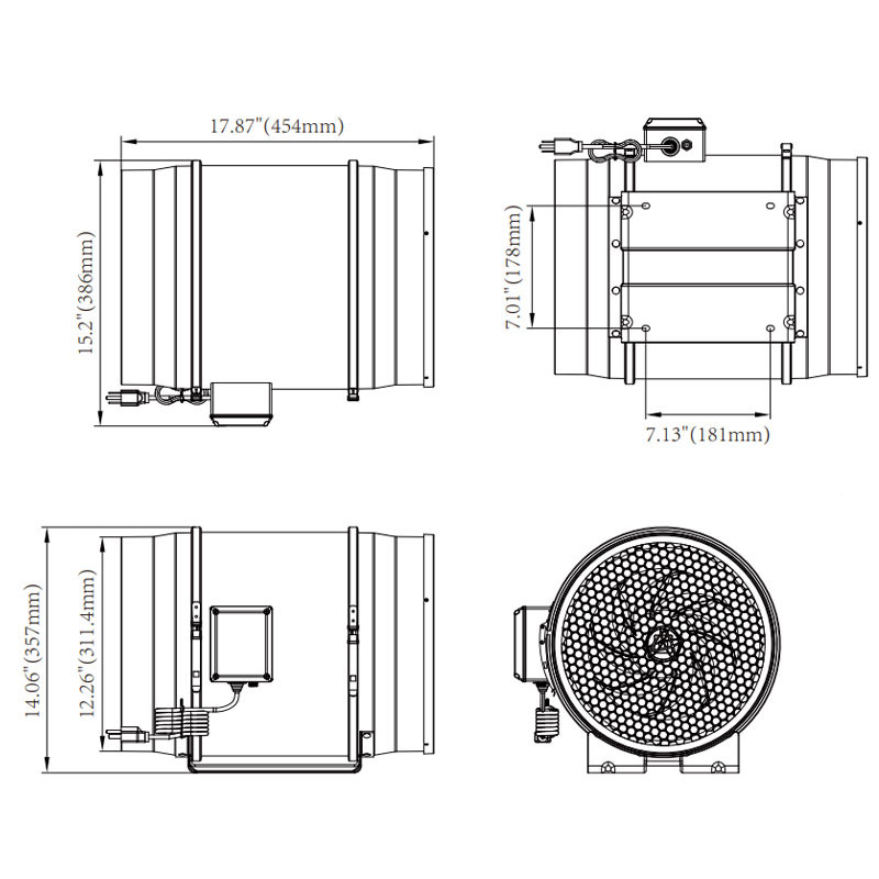 Inline-Luftabsauger V-12 - Ø 315mm - 2000m3/H - Aero-Fan