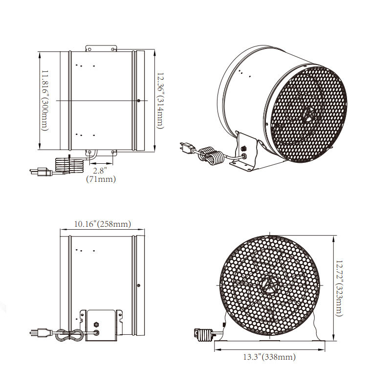 Inline-Luftabsaugung - V-12M Pro - Ø 315mm - 2690m3/H - Aero-Fan